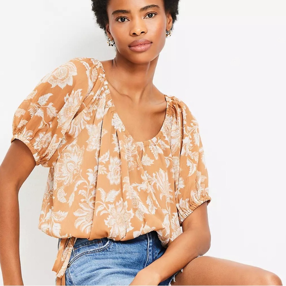 LOFT Petite Floral Side Tie Bubble Top